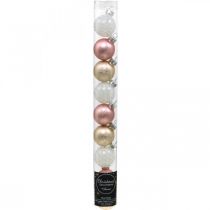 daiktų Mini kalėdiniai kamuoliukai kreminiai, rožiniai, balti tikro stiklo Ø3cm 9vnt