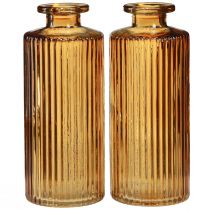 daiktų Mini stiklinės vazos su grioveliais, oranžinės spalvos, 13 cm aukščio, 6 vnt.