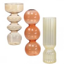 Mini Vazos Stiklinės Dekoratyvinės Stiklinės Vazos Spalvotos H15,5-17cm Rinkinys iš 3 vnt.