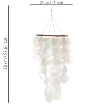 daiktų Vėjo varpelis „Capiz“ – mobilusis varpelis, apvalus, 70 cm ilgio, balkonui arba sodui