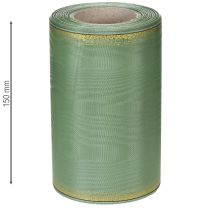 daiktų Muaro vainiko juostelė šalavijų žalios spalvos su auksiniu kraštu, 150 mm x 25 m, dekoratyvinė juostelė floristikai ir vainikams