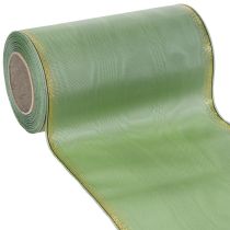 daiktų Muaro vainiko juostelė šalavijų žalia su auksiniu kraštu - 175 mm x 25 m - dekoratyvinė juostelė floristikai ir šventėms