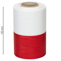 daiktų Muaro vainiko juostelė, gedulo juostelė baltai raudona, dekoratyvinė juostelė 150 mm, atminimo juostelė gedulo fleur, acetato taftos 25 m