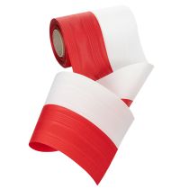daiktų Muaro vainiko juostelė, gedulo juostelė baltai raudona, dekoratyvinė juostelė 150 mm, atminimo juostelė gedulo fleur, acetato taftos 25 m