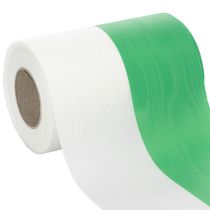 daiktų Muaro vainiko juostelė žaliai balta 150 mm, dekoratyvinė juostelė, kaspinėlis, taftos kokybės 25 m