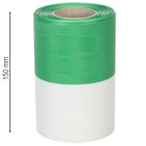 daiktų Muaro vainiko juostelė žaliai balta 150 mm, dekoratyvinė juostelė, kaspinėlis, taftos kokybės 25 m