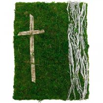 Samanų paveikslų vynmedžiai ir kryžius kapo įrengimui žalias, baltas 40 × 30 cm