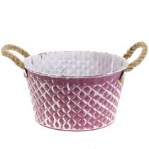 daiktų Cinko dubenėlio rombas su virvinėmis rankenomis violetinė balta skalbta Ø24,5cm H14cm