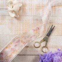 daiktų Organzos juostelė, šifono juostelė, gėlėta, oranžinė/rožinė, 40 mm, 15 m