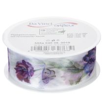 daiktų Organzos juostelė, šifono juostelė, papūgos tulpės, violetinė, 40 mm, 18 m