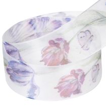 daiktų Organzos juostelė, šifono juostelė, papūgos tulpės, violetinė, 40 mm, 18 m