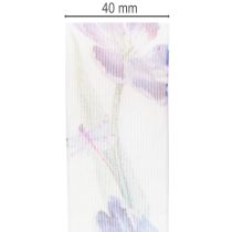 daiktų Organzos juostelė, šifono juostelė, papūgos tulpės, violetinė, 40 mm, 18 m