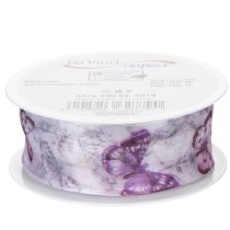 daiktų Organzos juostelė, šifono juostelė, drugeliai, violetinė, 40 mm, 18 m