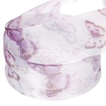 daiktų Organzos juostelė, šifono juostelė, drugeliai, violetinė, 40 mm, 18 m