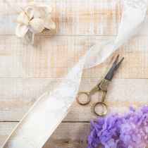 daiktų Organzos juostelė, kreminės spalvos, dekoratyvinė juostelė su širdelėmis, 40 mm pločio, 15 m ilgio