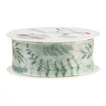 daiktų Organzos juostelė šifoninė juostelė lapai šakos žalios 40mm 15m