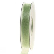 Organzos juostelė žalia dovanų juostelė su kraiteliu žalios spalvos 15mm 50m