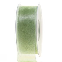 Organzos juostelė žalia dovanų juostelė su apvadu žalios spalvos 40mm 50m