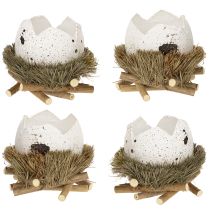 daiktų Velykinė dekoracija – kiaušinis lizde, dekoratyvinis paukščio lizdas, natūralios spalvos, Ø9 cm, aukštis 11 cm, 4 vnt.