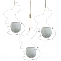 daiktų Velykinė puošmena pakabinimui, triušiuko dekoracija kiaušiniu, Velykinis margutis sodinimui Baltas H24,5cm 3vnt.