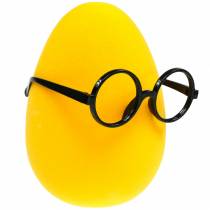 Geltonas Velykinis kiaušinis su akiniais, flokuotas dekoratyvinis kiaušinis, Velykų puošmena