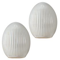 daiktų Velykiniai kiaušiniai Keraminis dekoratyvinis kiaušinis su grioveliais baltai pilka 10×12,5 cm 2 vnt.