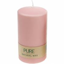 PURE kolonų žvakė 130/70 Rožinė dekoratyvinė žvakė tvarus natūralus vaškas