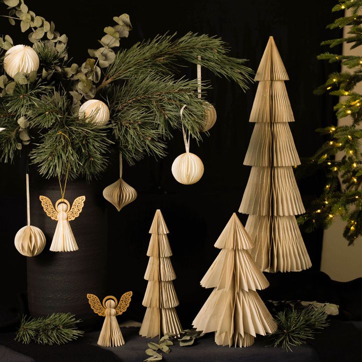 daiktų Popierinė Kalėdų eglutė Fir Tree Small Cream Gold H30cm