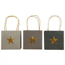 Popieriniai maišeliai su žvaigždute ir rankena pilkos spalvos rūšiuoti 10,5×10,5cm 9vnt