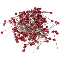 daiktų Raudoni dekoratyviniai smeigtukai su perlų galvutėmis floristams, Ø4mm, 40mm, 150 vnt.