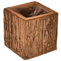 daiktų Kvadratinis medinis vazonas su pušies žieve ir vazonas 12 × 12 cm