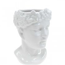 Augalo galvos krūtinė moteris balta keraminė gėlių vaza H19cm