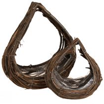 daiktų Augalų krepšelis Medienos lašai natūralūs 38x18cm / 23x13cm rinkinys iš 2