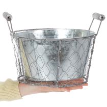 daiktų Augalų krepšelis su įdėklu, vielinis krepšelis, vazonas, pavasario sidabro spalvos, baltai dažytas, shabby chic spalvos, Ø22 cm, aukštis 17,5 cm