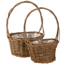 daiktų Augalų krepšelis su rankena ovalus gluosnio rudas 28/24cm rinkinys po 2