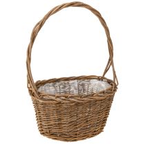 daiktų Augalų krepšelis su rankena ovalus gluosnio rudas 28/24cm rinkinys po 2