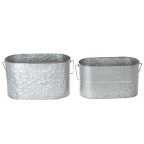 daiktų Metalinis vazonas su rankena, sidabro spalvos, rudos spalvos, aukštis 22/20 cm, ilgis 42/40 cm, 2 vnt. rinkinys