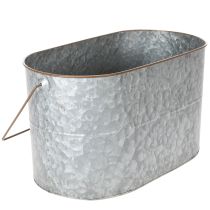 daiktų Metalinis vazonas su rankena, sidabro spalvos, rudos spalvos, aukštis 22/20 cm, ilgis 42/40 cm, 2 vnt. rinkinys