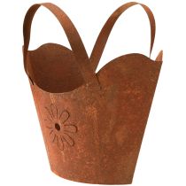 daiktų Metalinis vazono krepšys, dekoratyvinis vazonas, rūdžių spalvos, su rankenomis, aukštis 37 cm