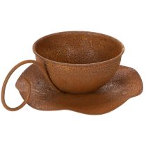 daiktų Vintažinis rūdžių spalvos vazonas su lėkštute, Ø17,5 cm, aukštis 6 cm
