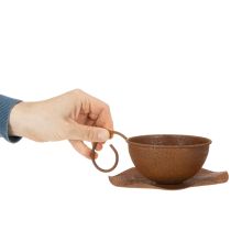 daiktų Vintažinis rūdžių spalvos vazonas su lėkštute, Ø17,5 cm, aukštis 6 cm