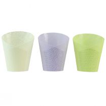 daiktų Vazonas augalams austas popierius žalia geltona violetinė Ø9cm H18cm 9 vnt