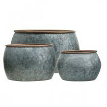 daiktų Dekoratyvinis vazonas, sodinuko dubuo, metalinis indas sidabrinis, vario spalvos senovinė išvaizda H22 / 20,5 / 16,5 cm Ø39 / 30,5 / 25 cm rinkinys iš 3