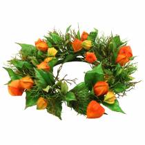daiktų Dirbtinis fizaliso vainikas, oranžinis ir žalias, Ø28cm, rudens dekoracija