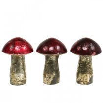 Deco grybai stiklinė raudona rudens puošmena stalo puošmena Ø6.5cm H10cm 3vnt