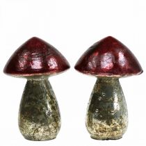 Deco grybai stiklinė raudona vintažinė rudens puošmena Ø9cm A13,5cm 2vnt