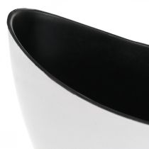 Dekoratyvinis dubuo, ovalus, baltas, juodas, plastikinis sodinimo laivelis, 24cm