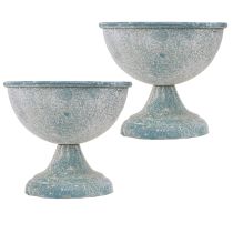 daiktų Puodelis Dubuo Mažas Metalinis Mėlynas Baltas Antikvarinis Ø12cm A10.5cm 2vnt