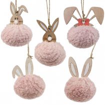 Pakabukas zuikis rožinis medinis deko pakabukas Ø5cm-10cm 6 vnt