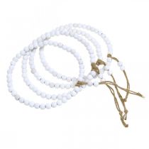 daiktų Dekoratyvinis medinis žiedas „Shabby Chic“ baltas Ø19 cm, vestuvinis, pavasarinis, durų dekoracija, 4 vnt. rinkinys